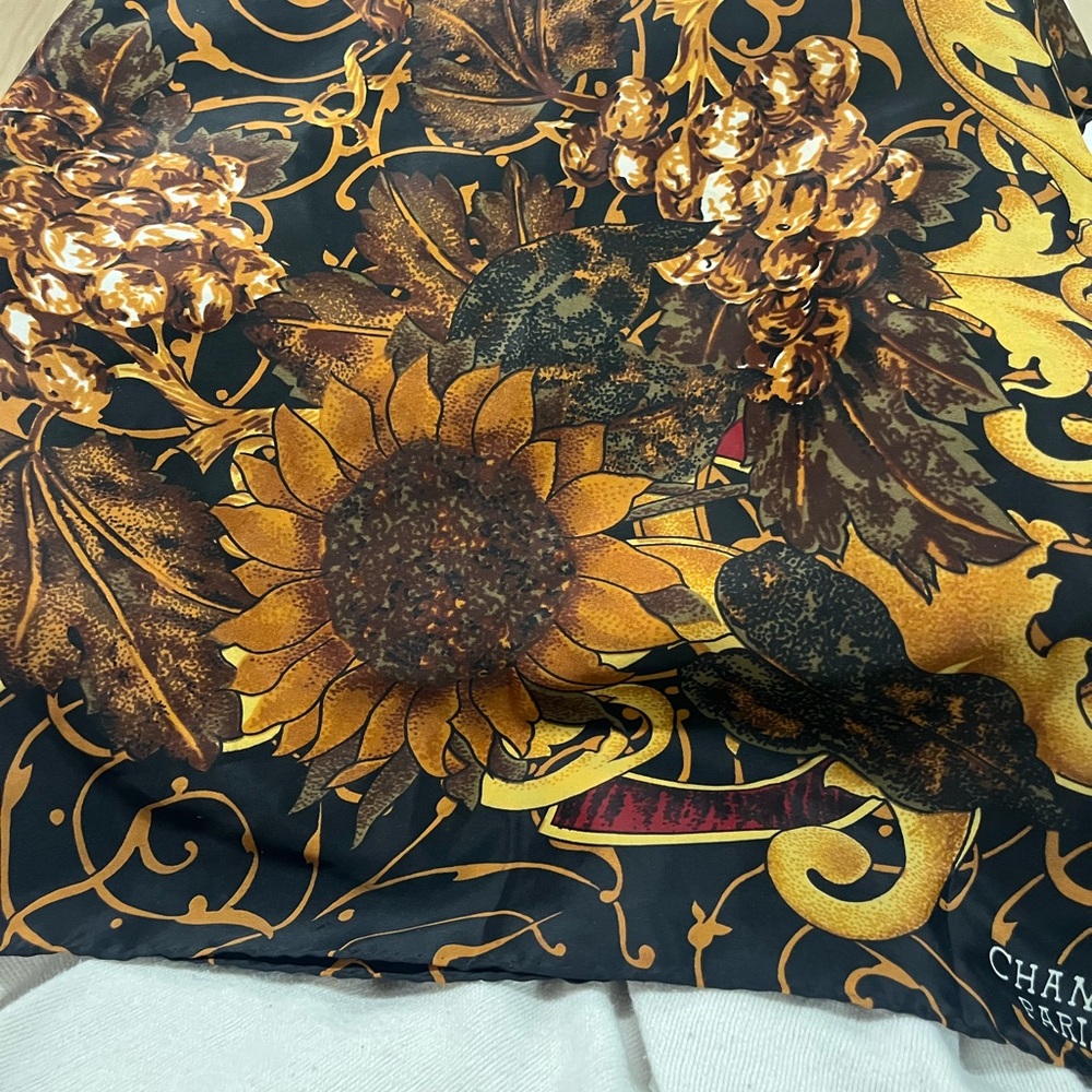Black and Gold Floral Scarf—NWOT